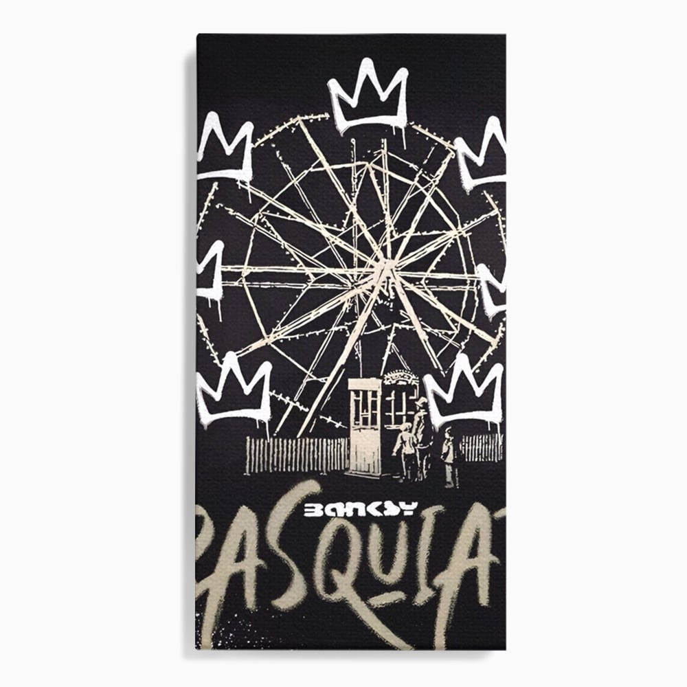 Tablou canvas cu tablou canvas cu graffiti banksy si roata, fara rama, pe sasiu de lemn
