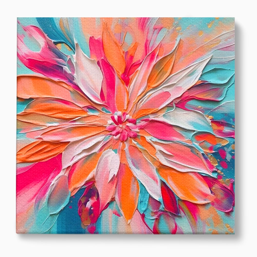 Tablou canvas cu pictura cu floare texturata in relief, fara rama, pe sasiu de lemn