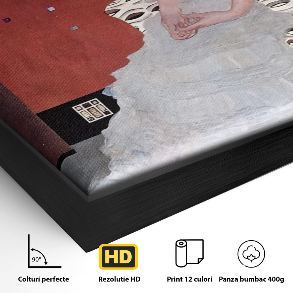 Detaliu al suprafetei: reproducere pictura fritza riedler de klimt, in rama de aluminiu negru