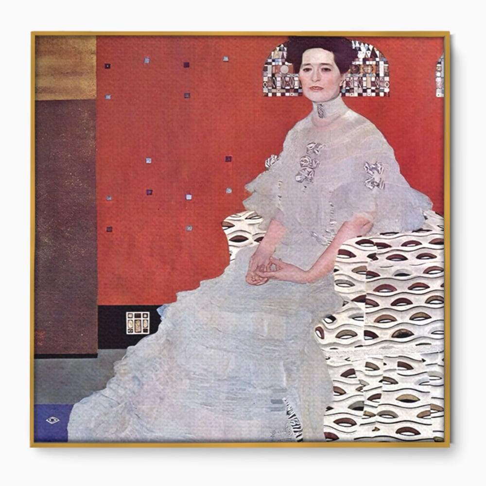 Tablou canvas cu reproducere pictura fritza riedler de klimt, in rama de aluminiu auriu