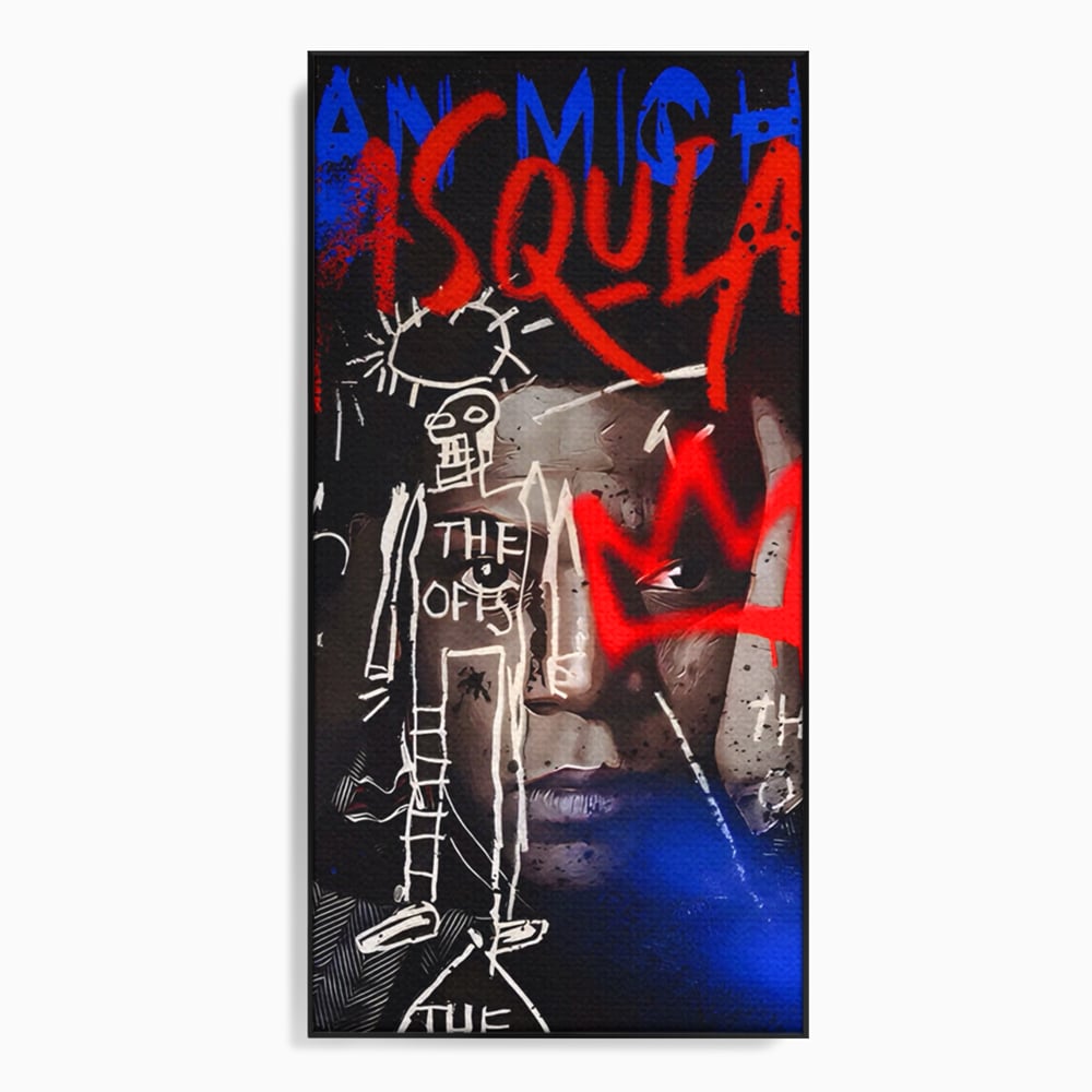 Tablou canvas cu tablou canvas cu portret stil graffiti, in rama de aluminiu negru