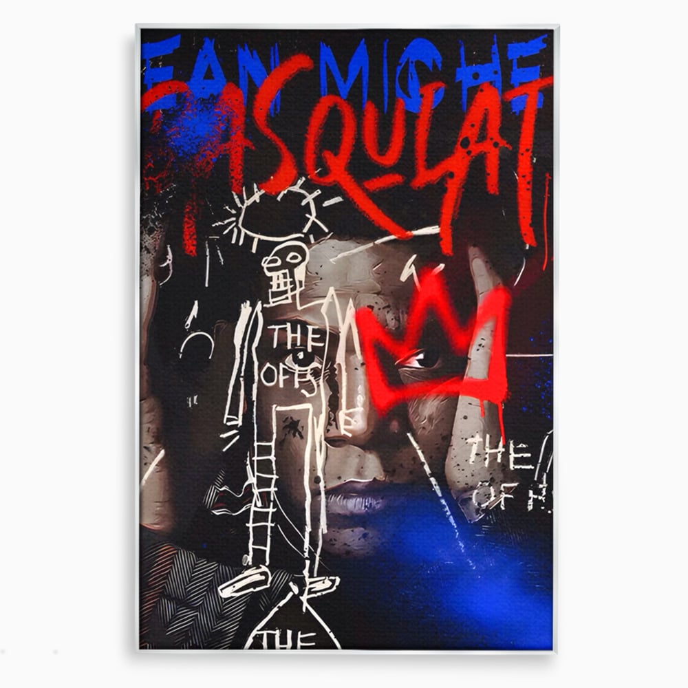 Tablou canvas cu tablou canvas cu portret stil graffiti, in rama de aluminiu argintiu