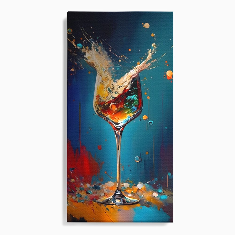 Tablou canvas cu tablou canvas cu pahar de cocktail si stropi colorati, fara rama, pe sasiu de lemn