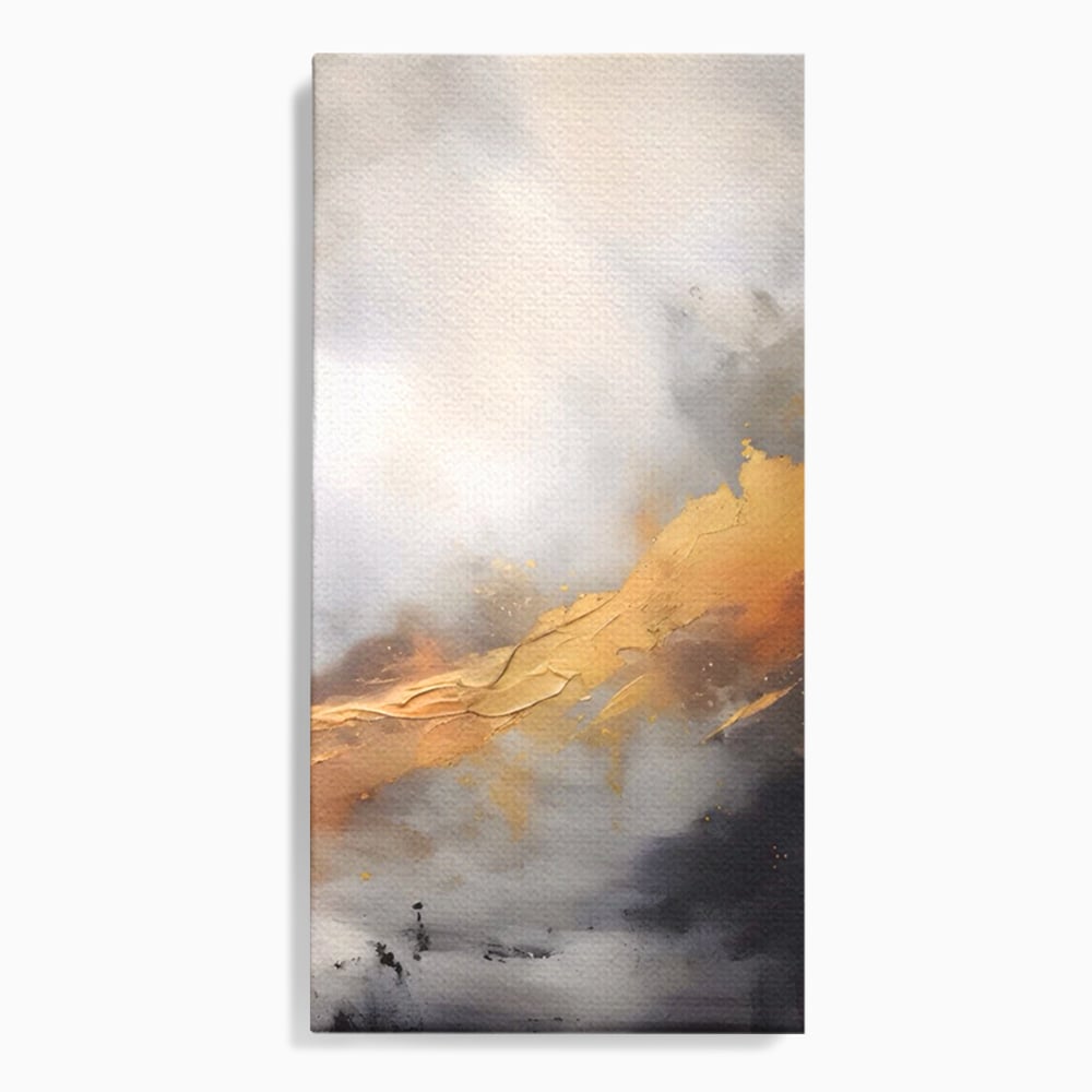 Tablou canvas cu pictura abstracta cu tusa aurie in relief, fara rama, pe sasiu de lemn