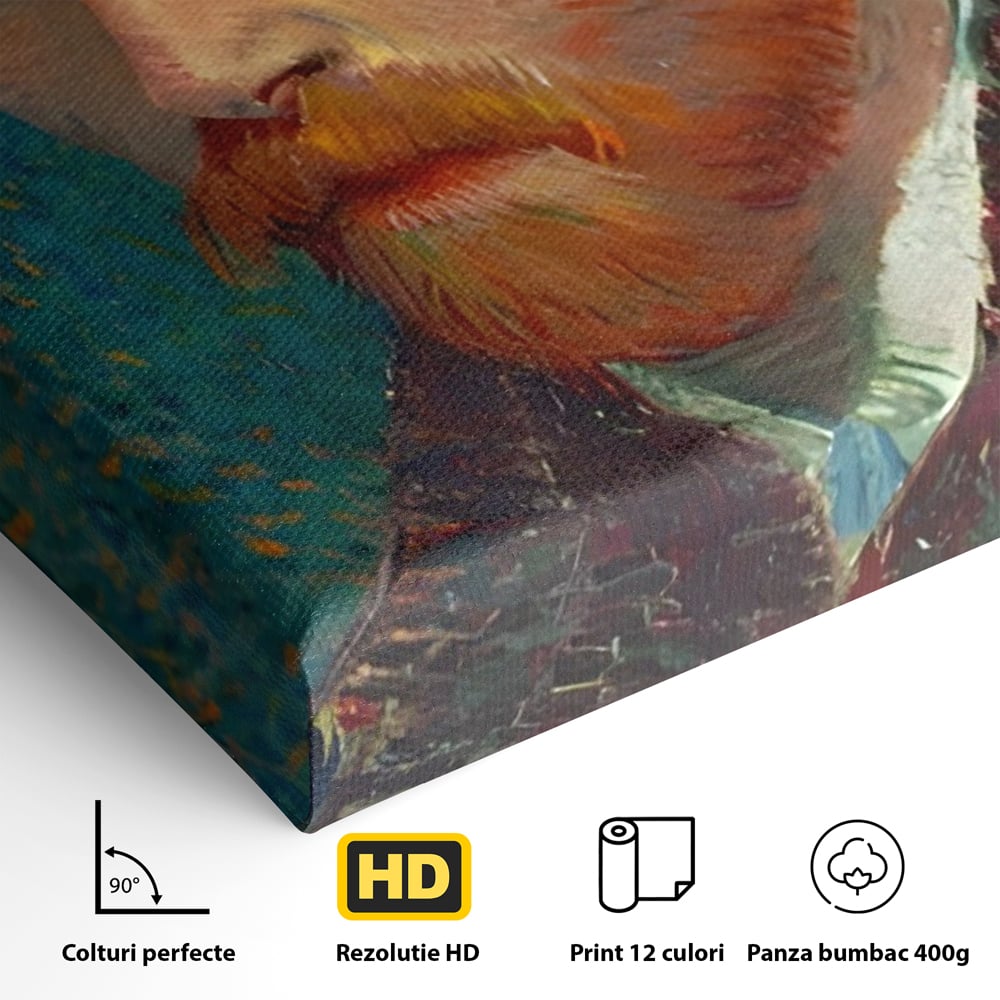Detaliu al suprafetei: autoportret vincent van gogh, fara rama, pe sasiu de lemn