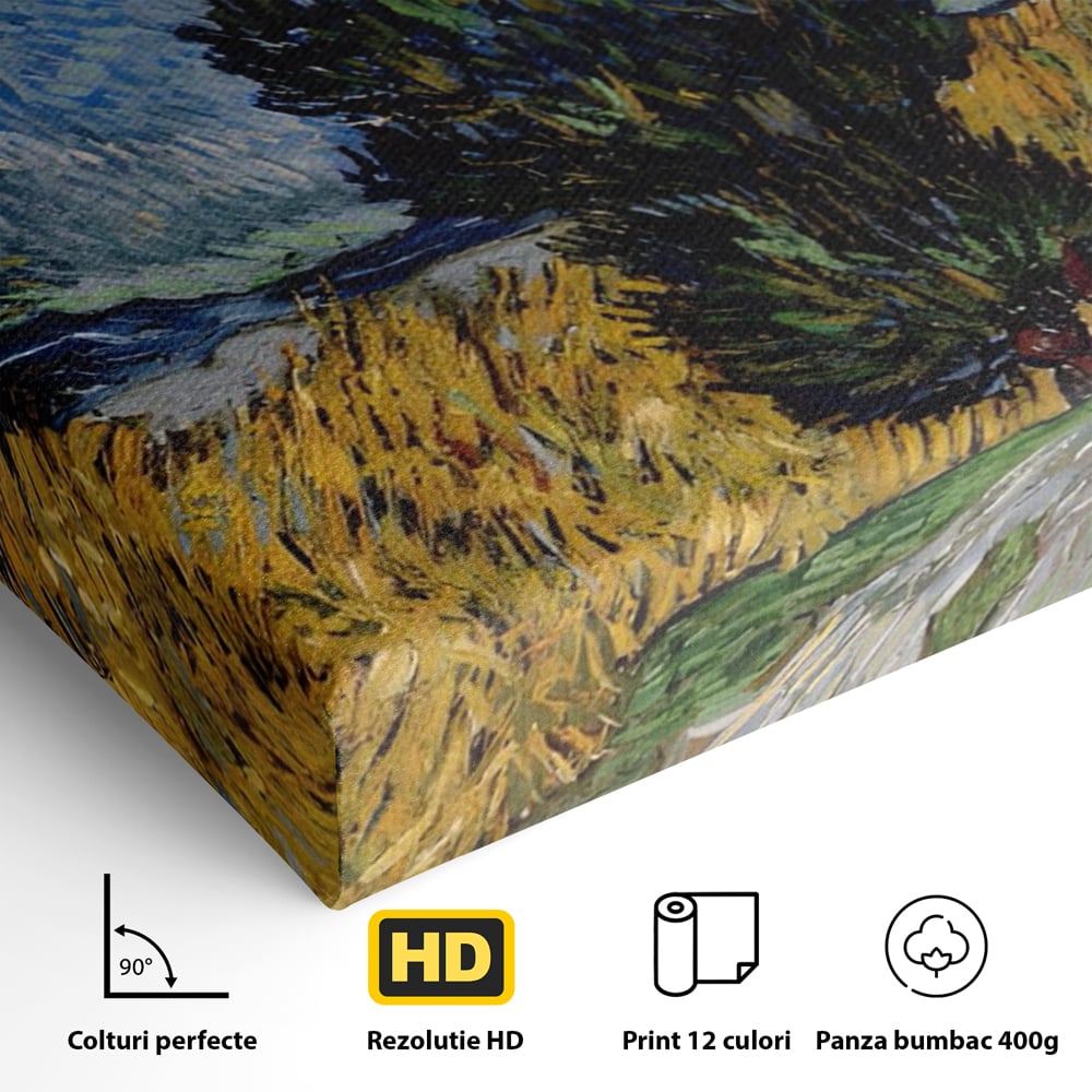 Detaliu al suprafetei: reproducere pictura van gogh, fara rama, pe sasiu de lemn