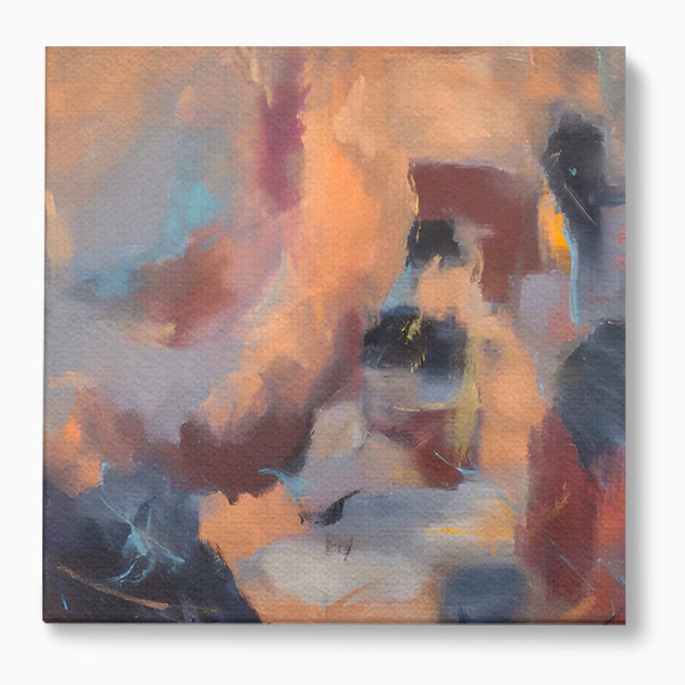 Tablou canvas cu pictura abstracta patrata cu maro, fara rama, pe sasiu de lemn