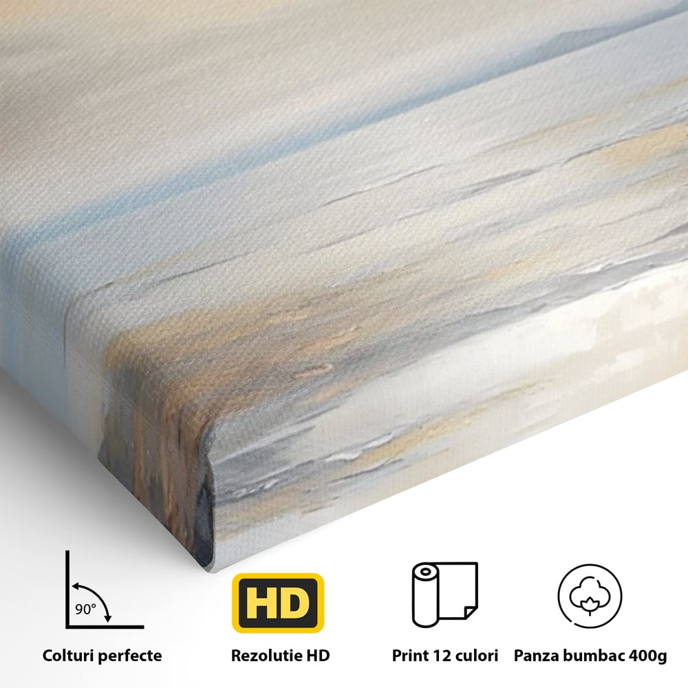 Detaliu al suprafetei: tablou canvas cu peisaj marin abstract, fara rama, pe sasiu de lemn