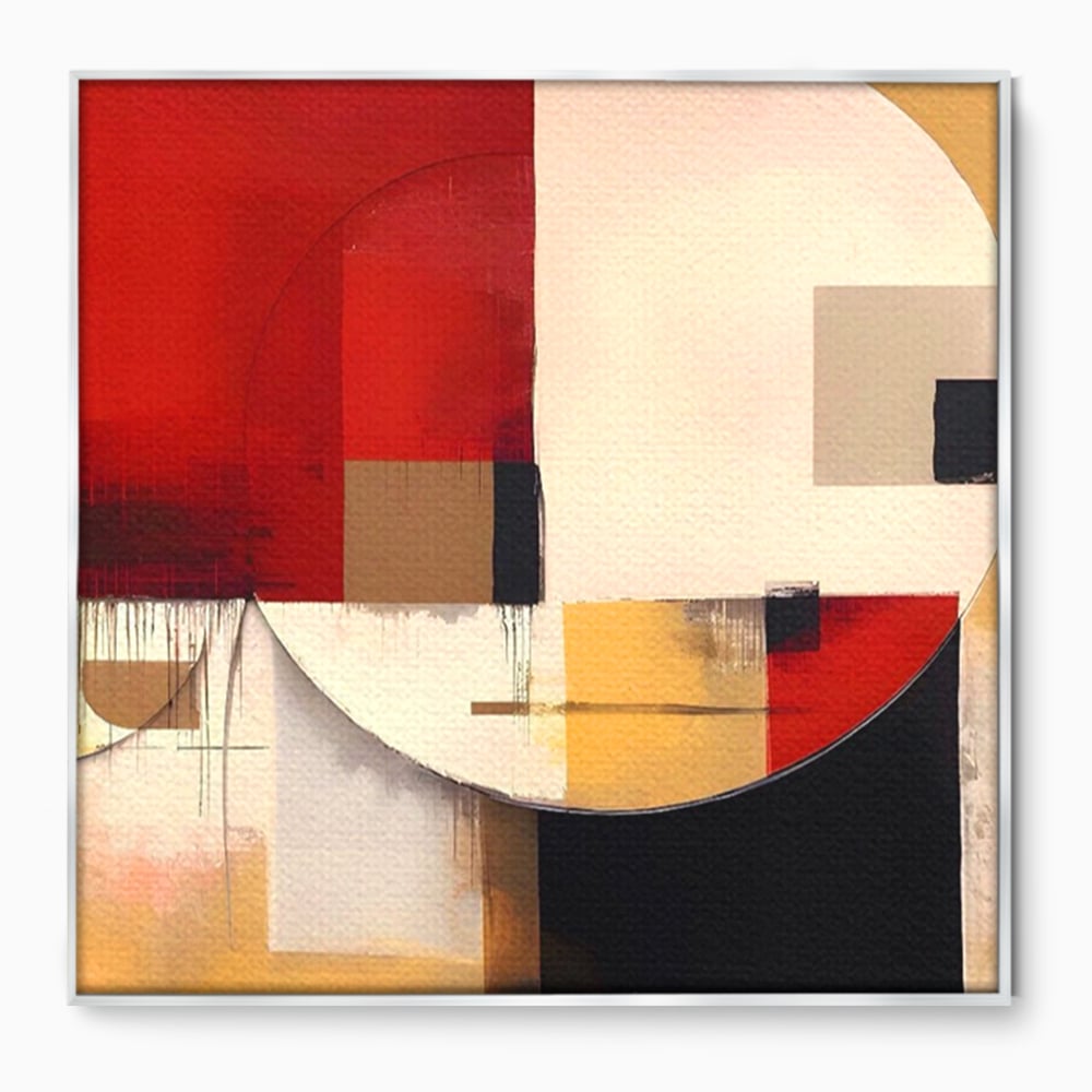 Tablou canvas cu pictura abstracta cu forme geometrice, in rama de aluminiu argintiu