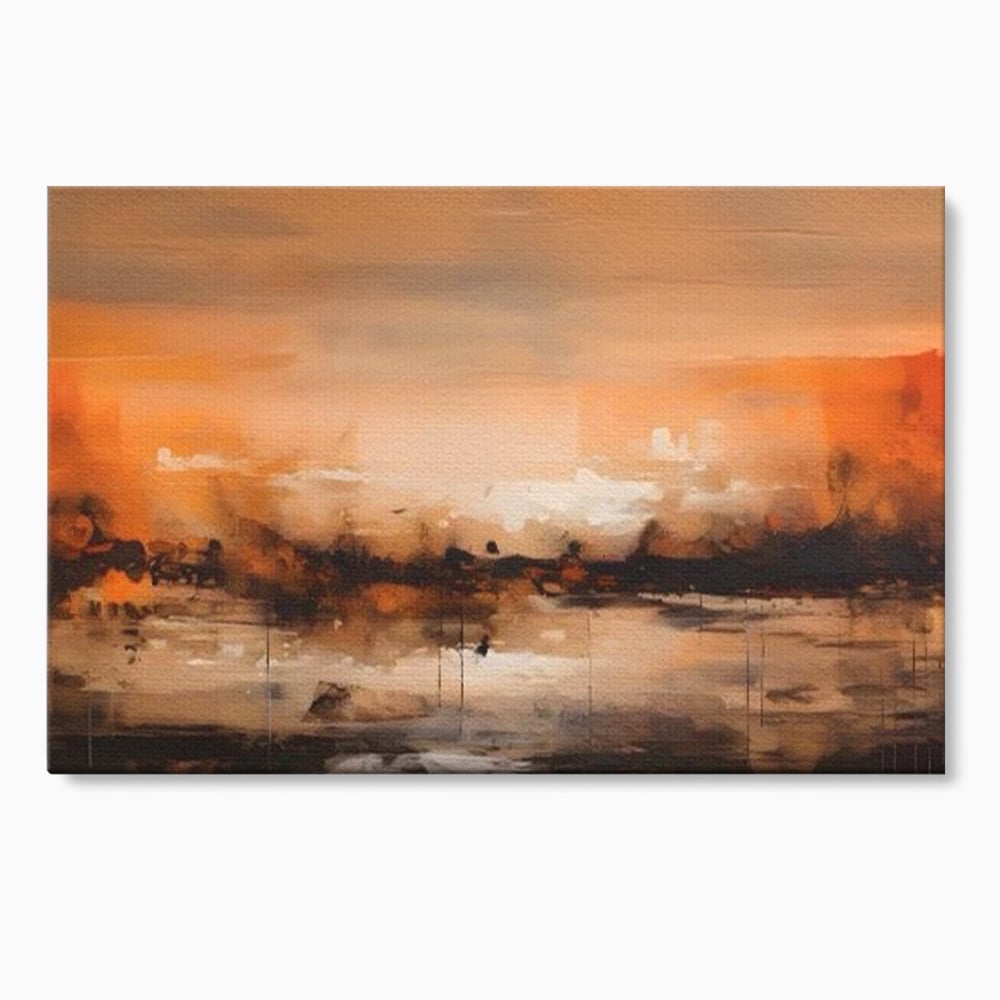 Tablou canvas cu peisaj abstract orizontal in nuante de aramiu, fara rama, pe sasiu de lemn