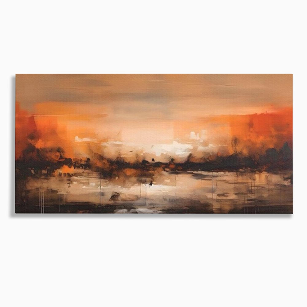 Tablou canvas cu peisaj abstract orizontal in nuante de aramiu, fara rama, pe sasiu de lemn