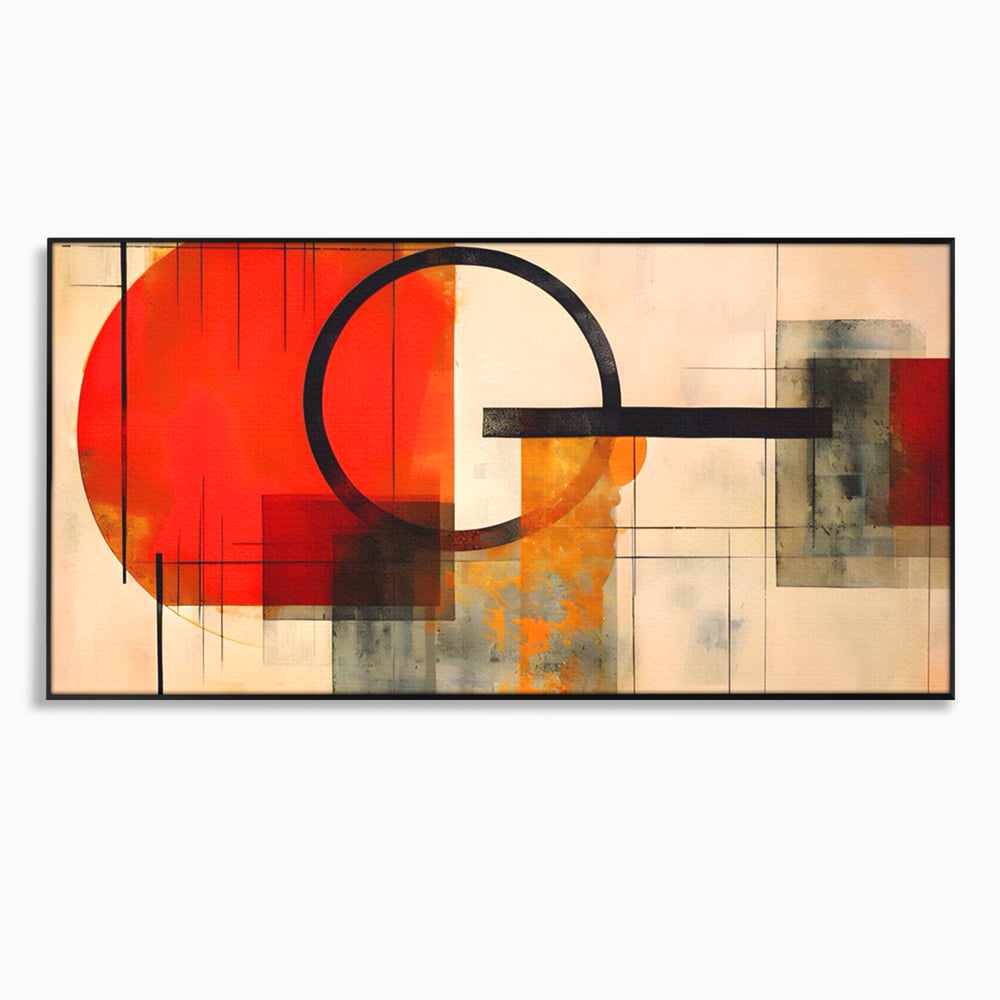 Tablou canvas cu tablou canvas cu compozitie abstracta geometrica, in rama de aluminiu negru