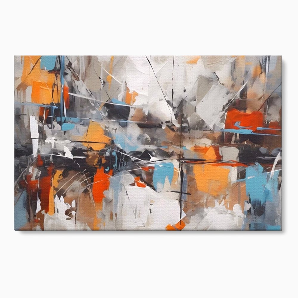 Tablou canvas cu pictura abstracta cu pete portocalii, fara rama, pe sasiu de lemn