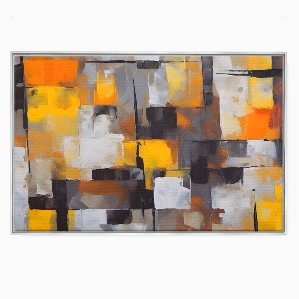 Tablou canvas cu tablou canvas cu patrate abstracte, in rama de aluminiu argintiu