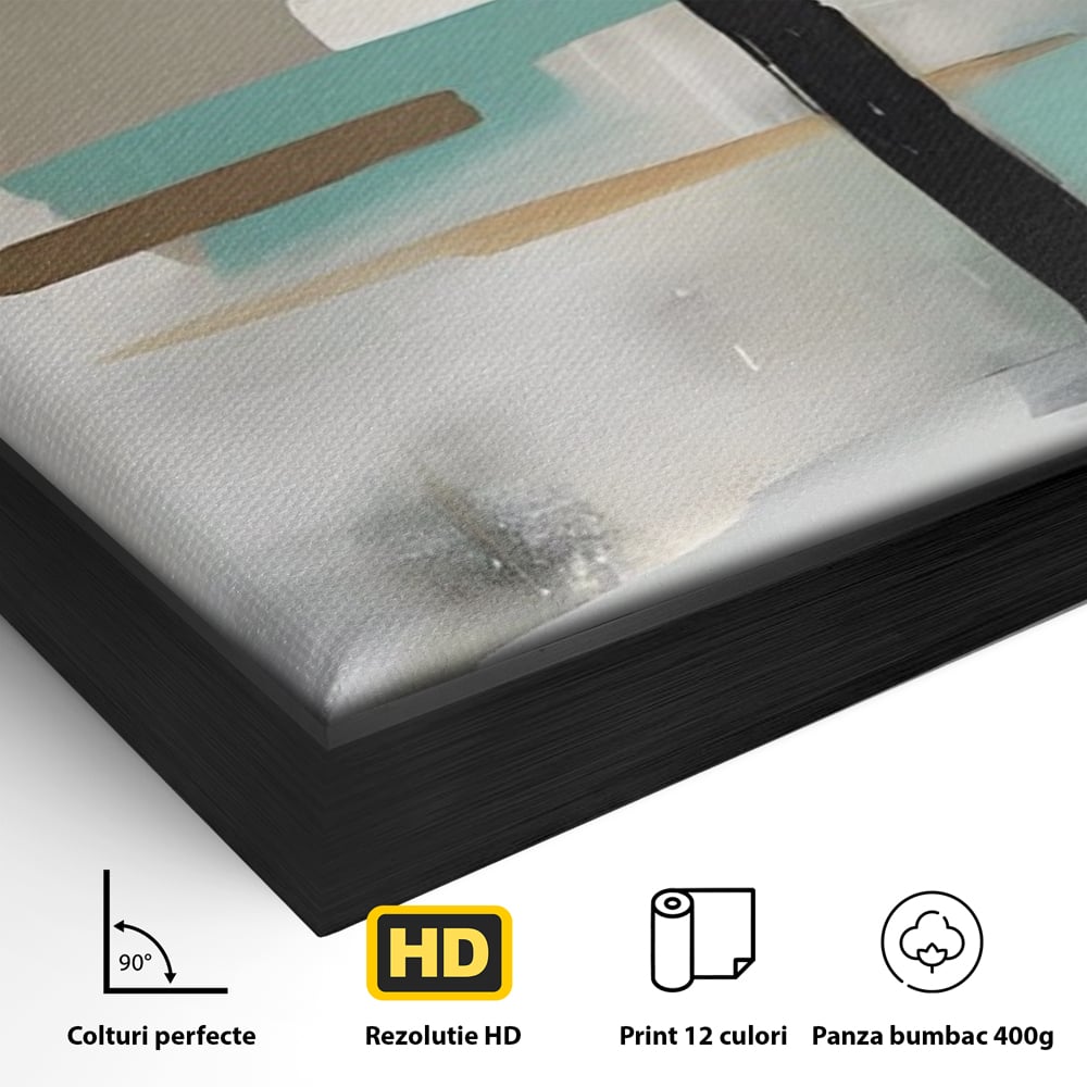Detaliu al suprafetei: tablou canvas cu forme abstracte, in rama de aluminiu negru