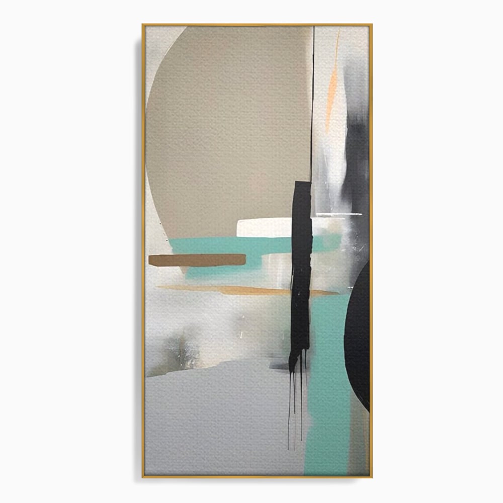 Tablou canvas cu tablou canvas cu forme abstracte, in rama de aluminiu auriu