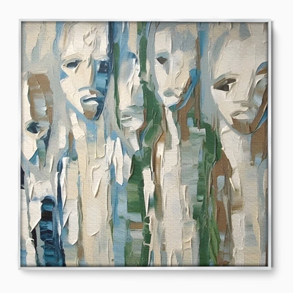 Tablou canvas cu tablou canvas cu fete abstracte, in rama de aluminiu argintiu