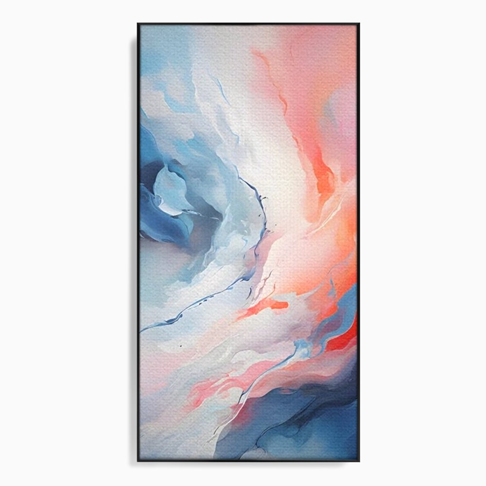 Tablou canvas cu pictura abstracta cu valuri cromatice, in rama de aluminiu negru