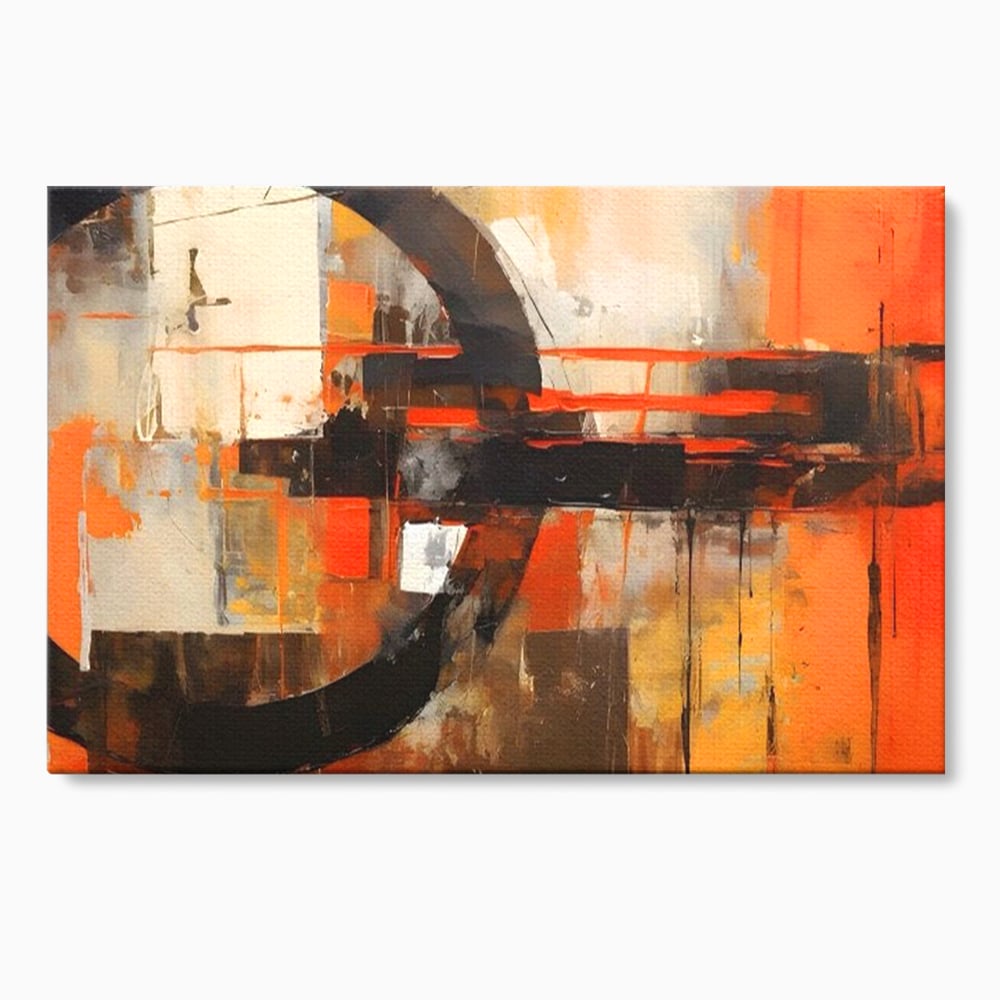 Tablou canvas cu pictura abstracta cu cercuri negre, fara rama, pe sasiu de lemn