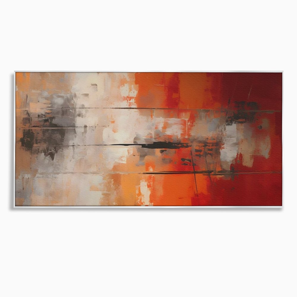 Tablou canvas cu pictura abstracta cu linii negre orizontale, in rama de aluminiu argintiu