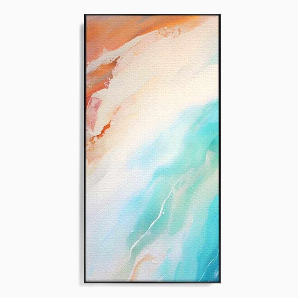Tablou canvas cu pictura abstracta cu valuri turcoaz, in rama de aluminiu negru