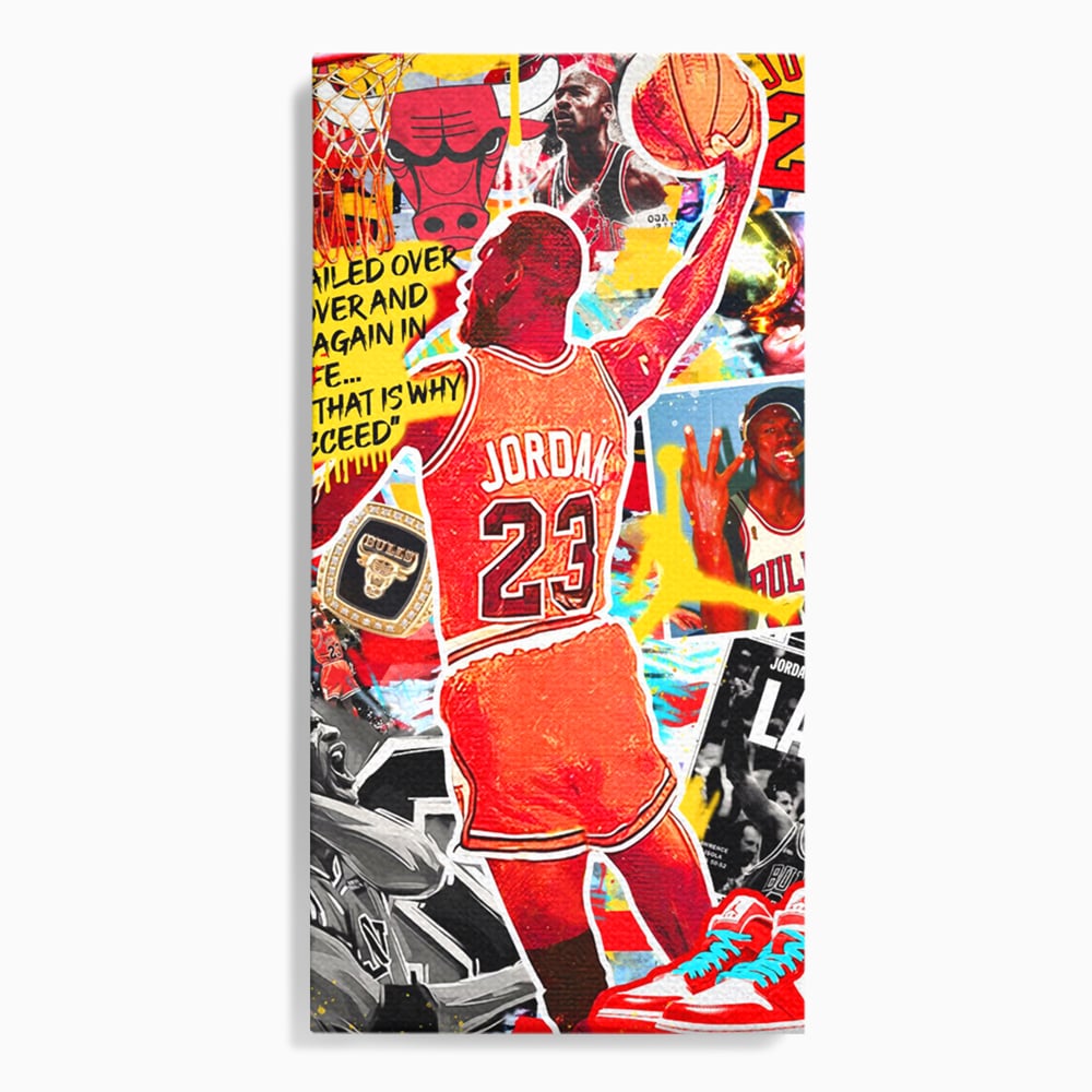 Tablou canvas cu tablou canvas cu michael jordan in actiune, fara rama, pe sasiu de lemn
