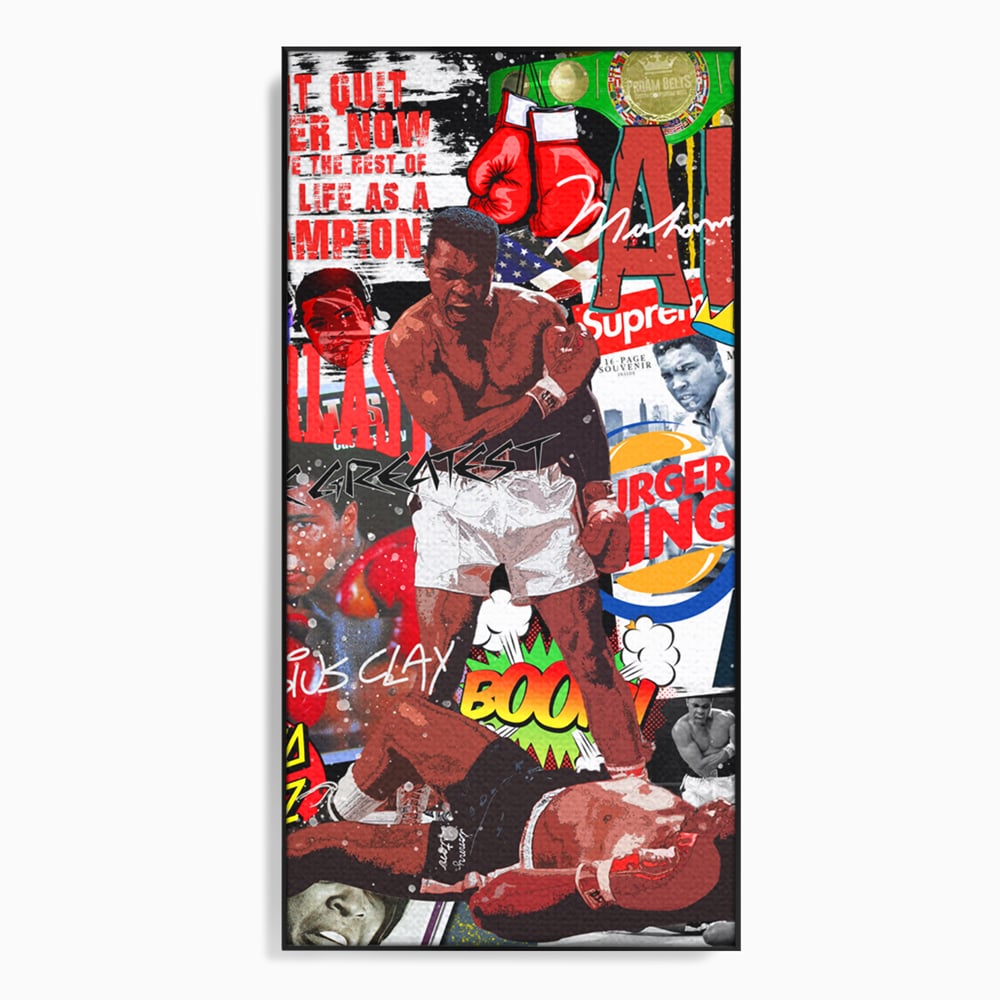 Tablou canvas cu tablou canvas cu muhammad ali in box, in rama de aluminiu negru