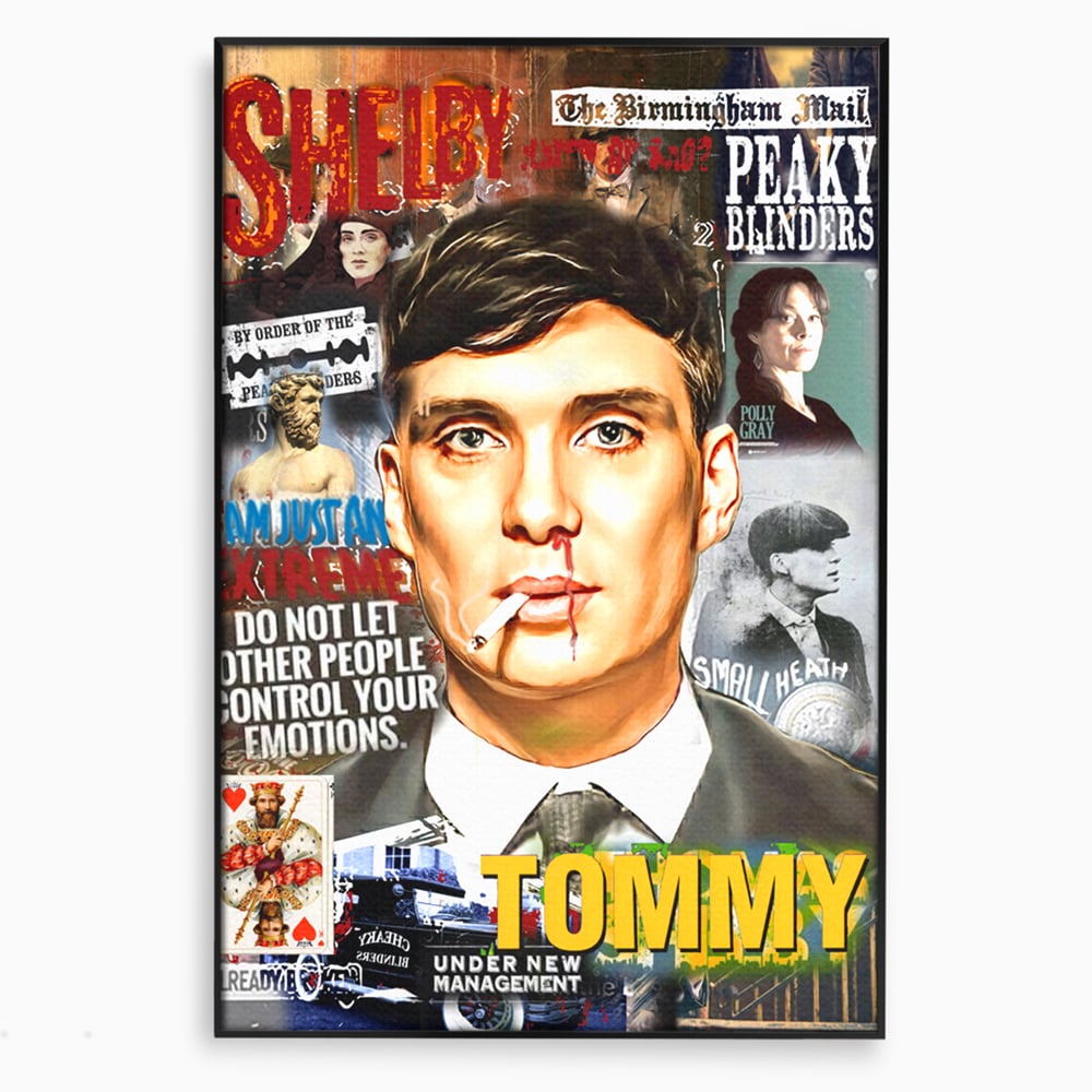 Tablou canvas cu tablou canvas cu portretul lui tommy shelby, in rama de aluminiu negru