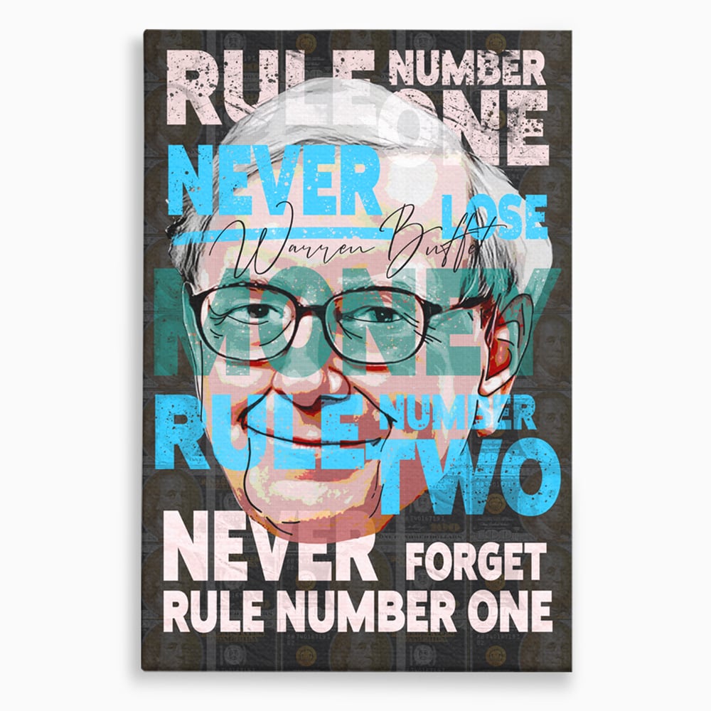 Tablou canvas cu tablou canvas cu portretul stilizat al lui warren buffett, fara rama, pe sasiu de lemn