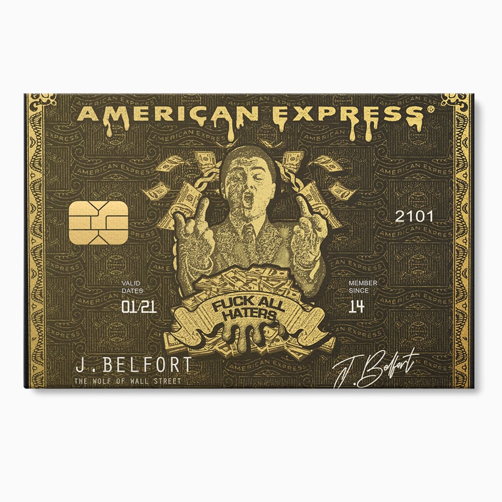 Tablou canvas cu tablou canvas cu card american express stilizat, fara rama, pe sasiu de lemn