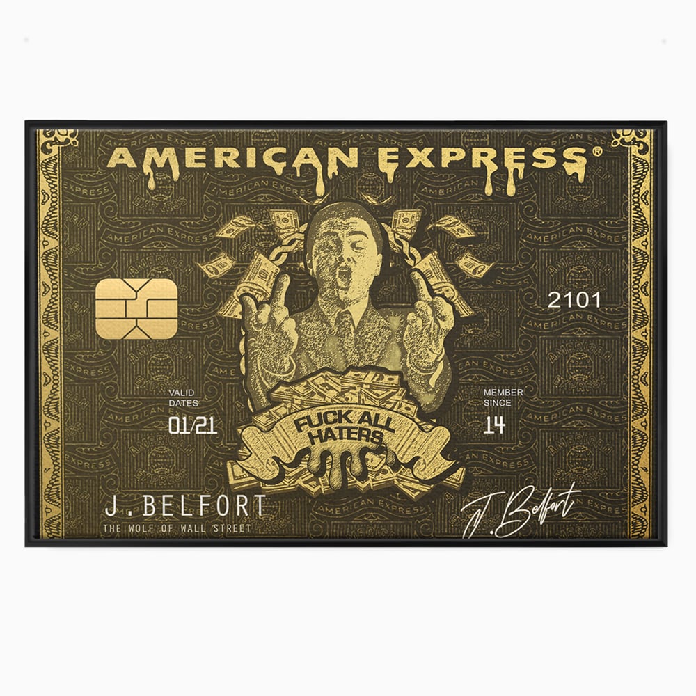 Tablou canvas cu tablou canvas cu card american express stilizat, in rama de aluminiu negru