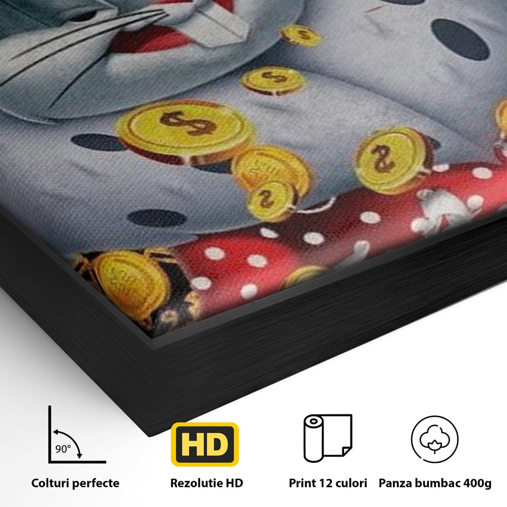 Detaliu al suprafetei: tablou canvas cu bugs bunny rege, in rama de aluminiu negru