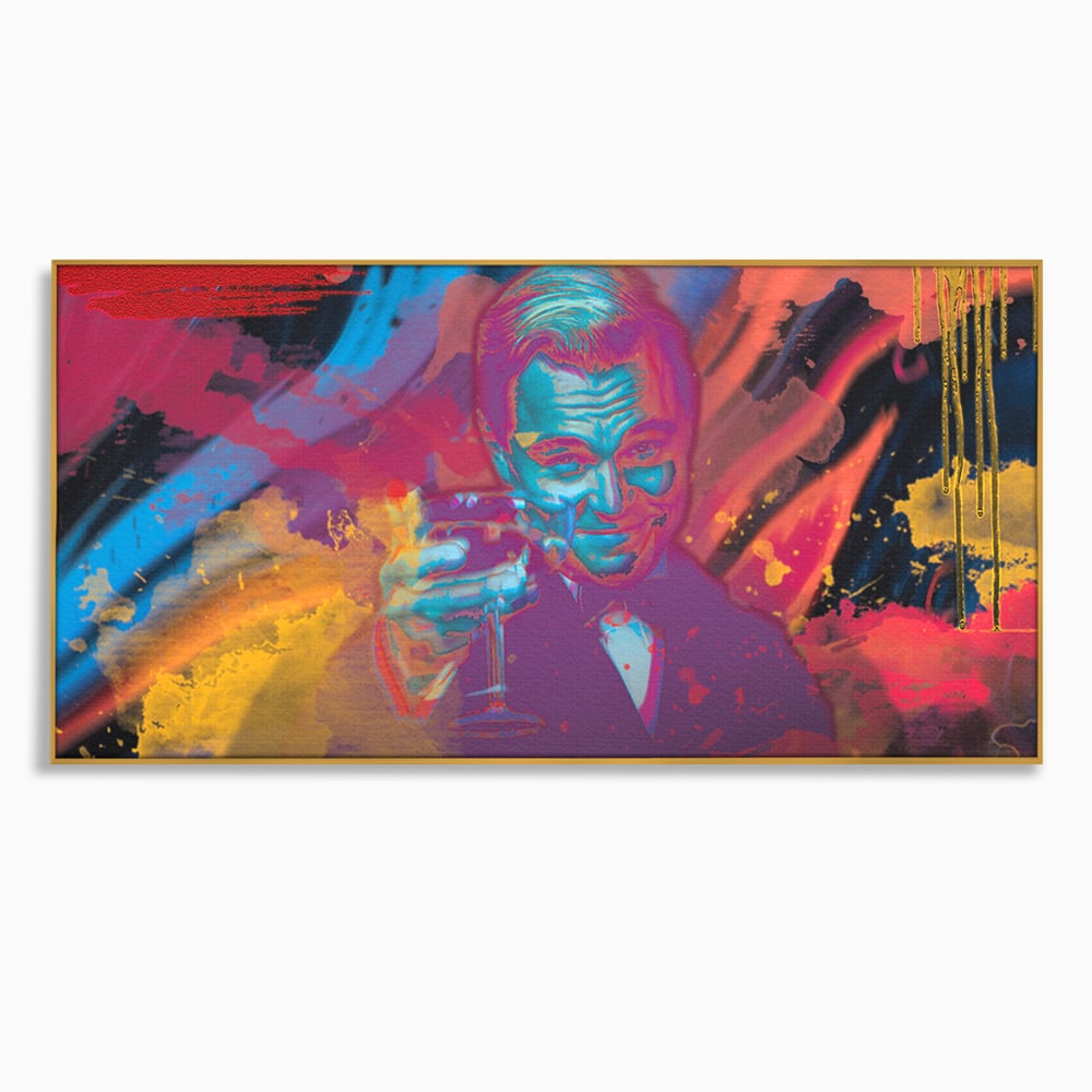 Tablou canvas cu tablou canvas cu leonardo dicaprio, in rama de aluminiu auriu