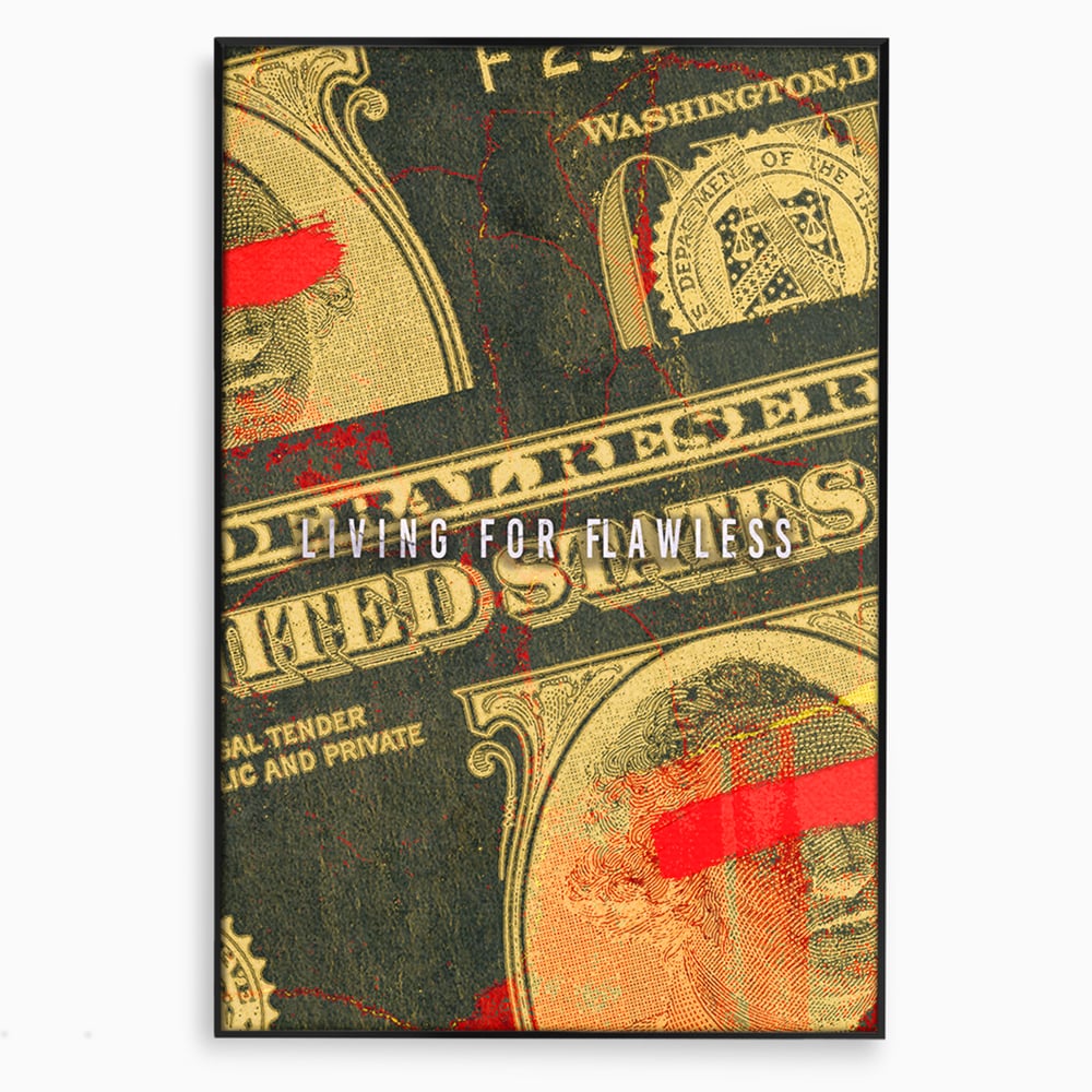 Tablou canvas cu tablou canvas cu grafica bancnota stilizata, in rama de aluminiu negru