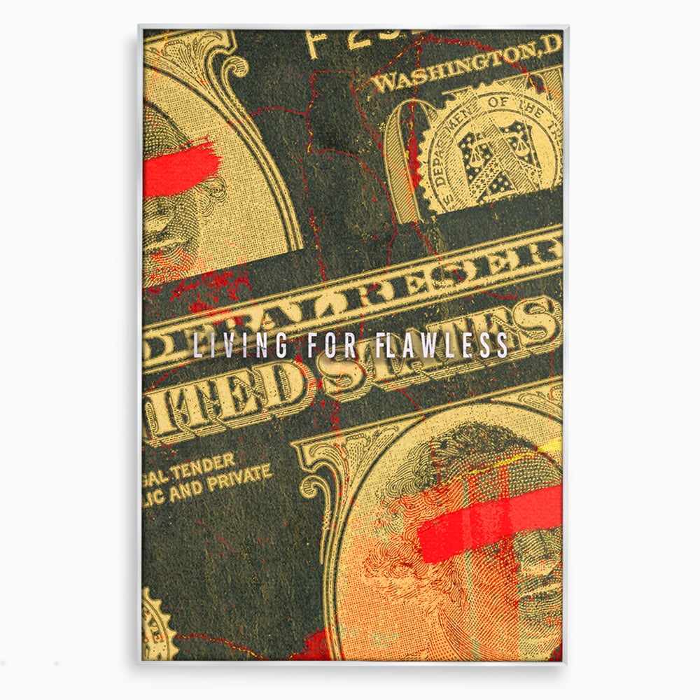 Tablou canvas cu tablou canvas cu grafica bancnota stilizata, in rama de aluminiu argintiu