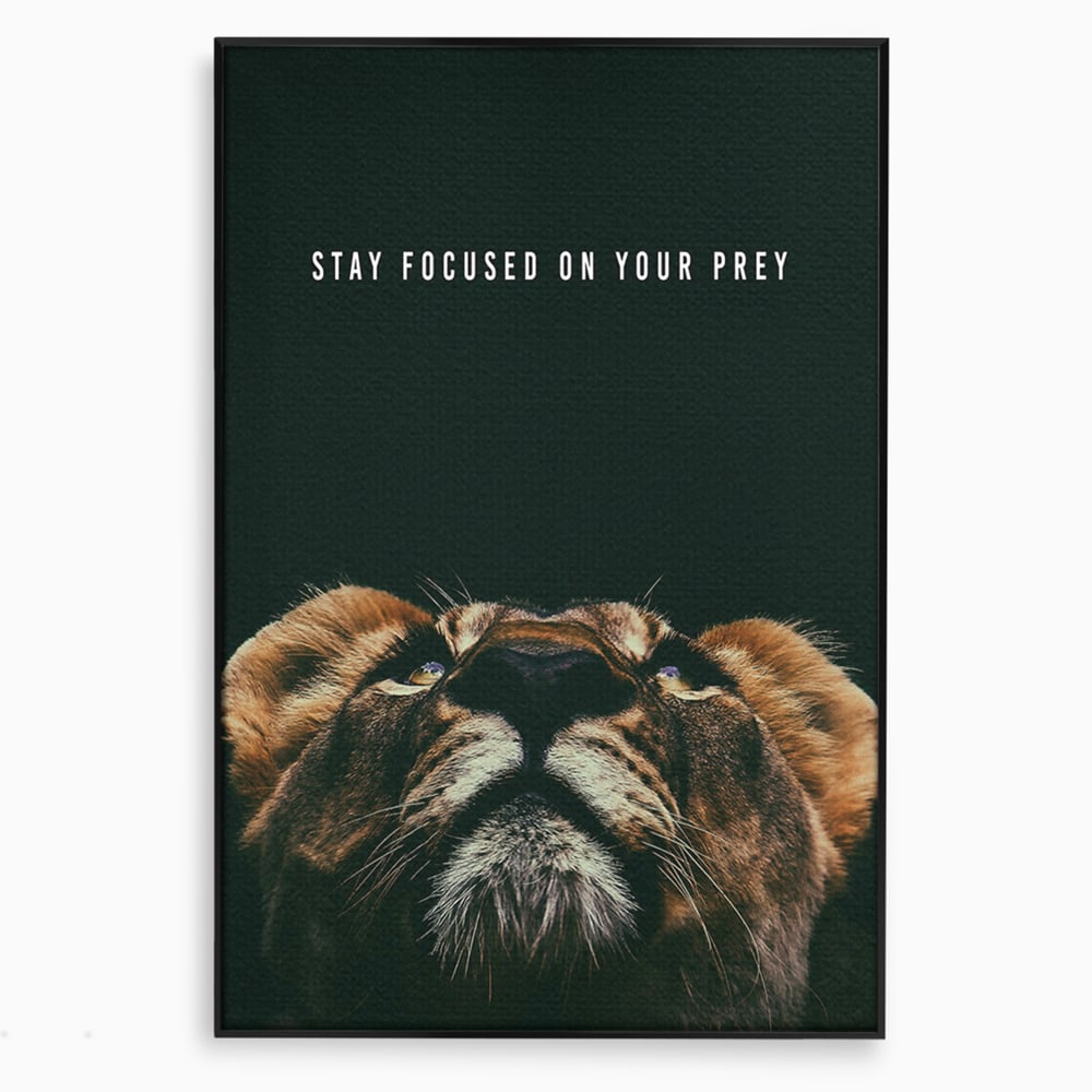 Tablou canvas cu tablou canvas cu leu si mesaj motivational, in rama de aluminiu negru