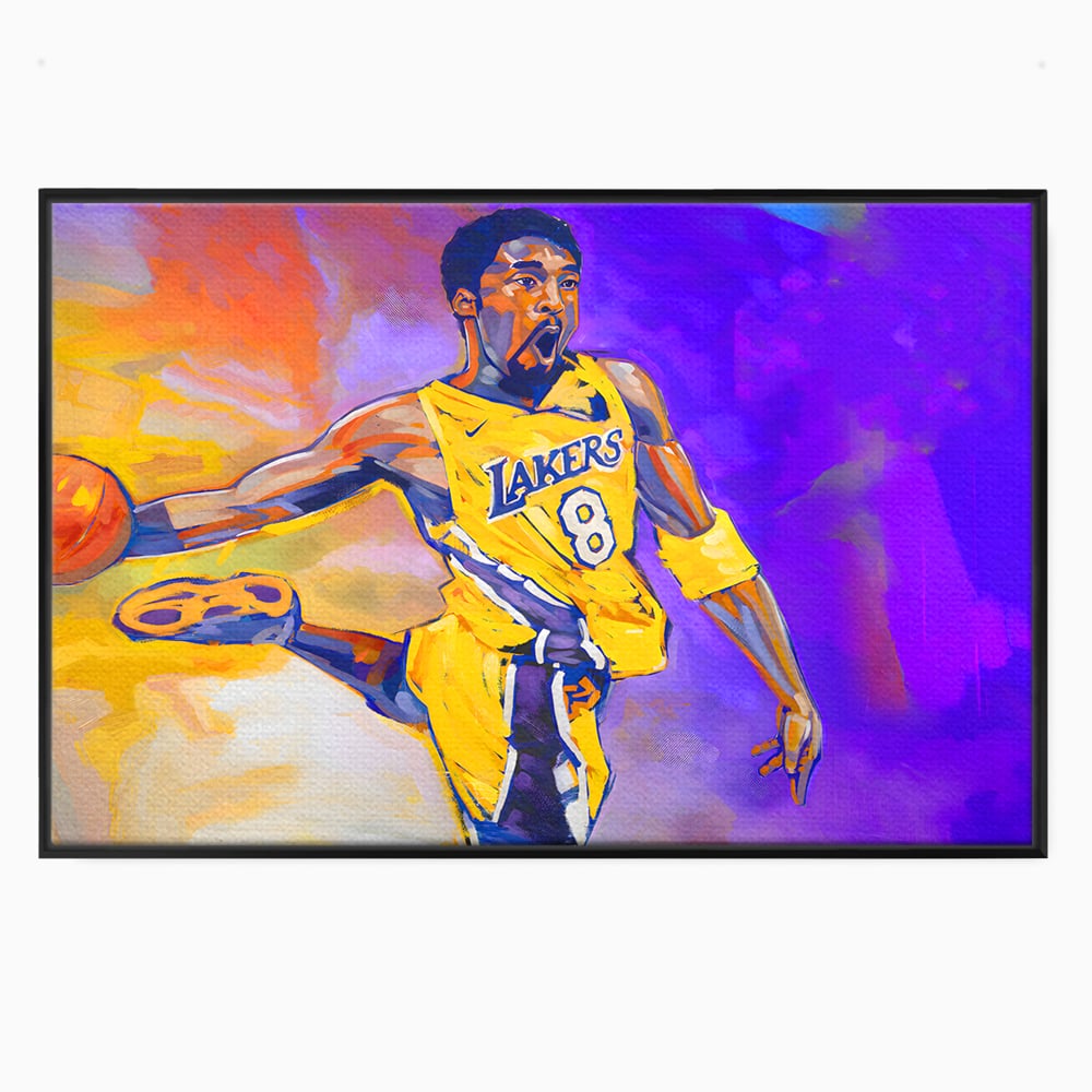 Tablou canvas cu pictura cu baschetbalistul kobe bryant, in rama de aluminiu negru