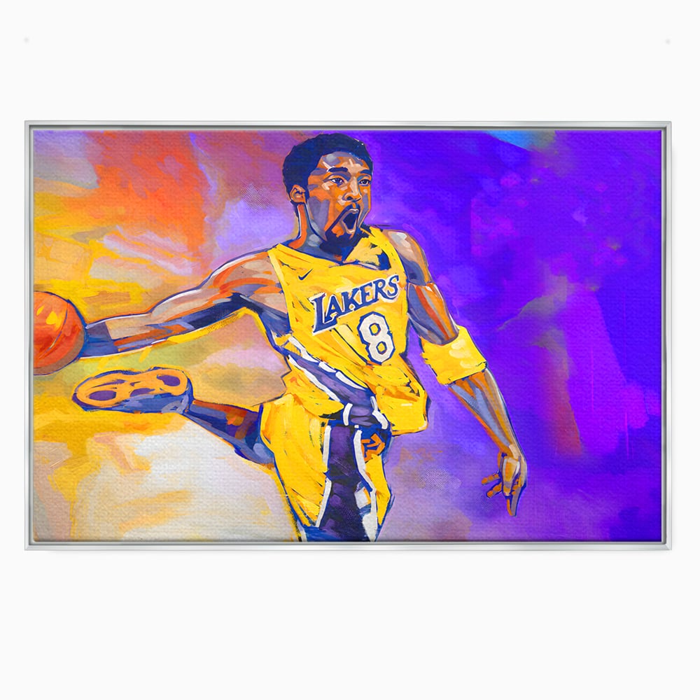 Tablou canvas cu pictura cu baschetbalistul kobe bryant, in rama de aluminiu argintiu