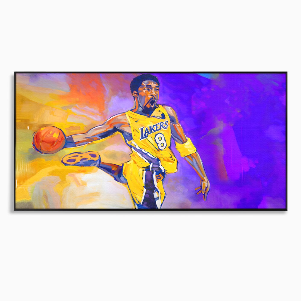 Tablou canvas cu pictura cu baschetbalistul kobe bryant, in rama de aluminiu negru