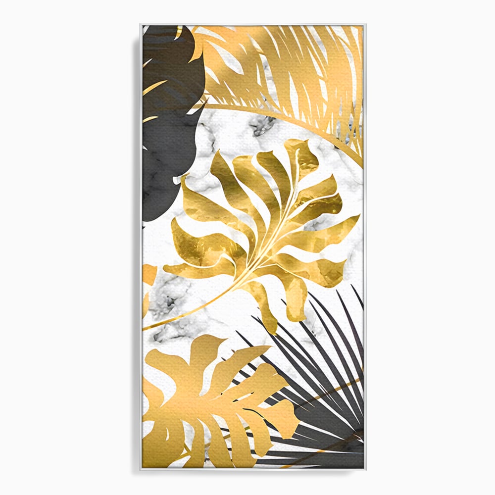 Tablou canvas cu tablou canvas cu frunze tropicale, in rama de aluminiu argintiu