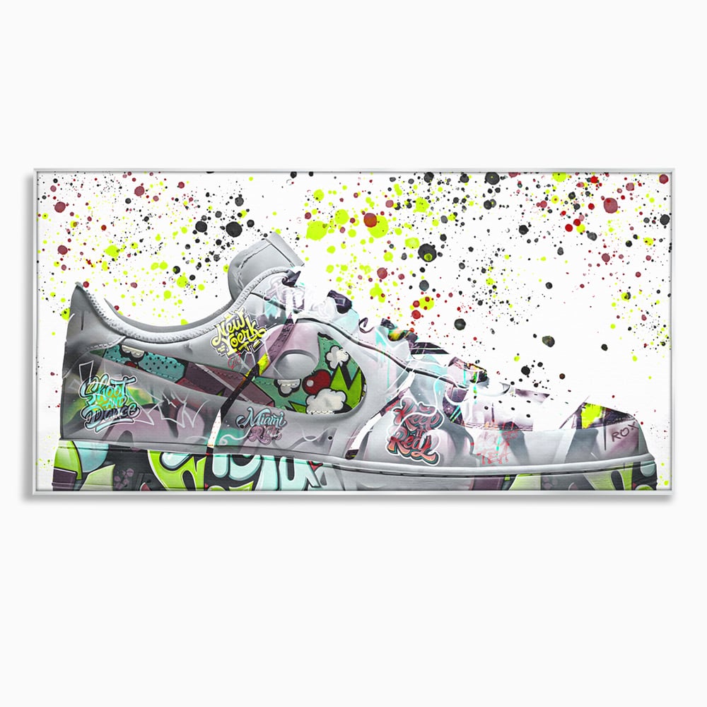 Tablou canvas cu tablou canvas cu adidasi graffiti, in rama de aluminiu argintiu