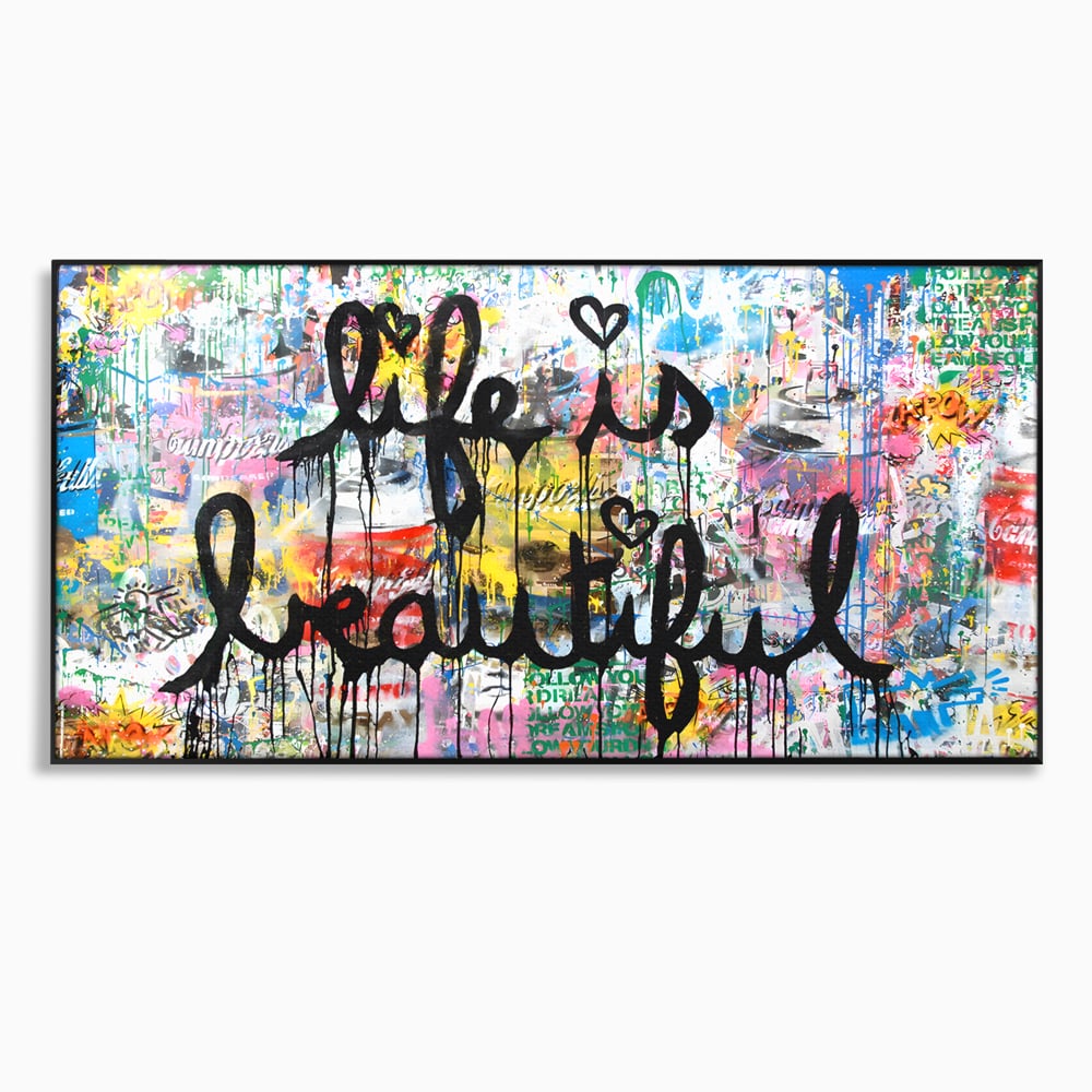 Tablou canvas cu tablou canvas cu graffiti motivational, in rama de aluminiu negru