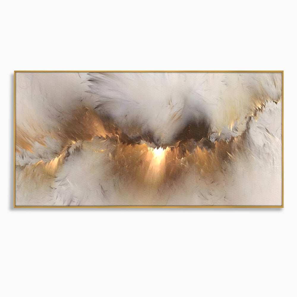 Tablou canvas cu tablou canvas cu peisaj abstract luminos, in rama de aluminiu auriu