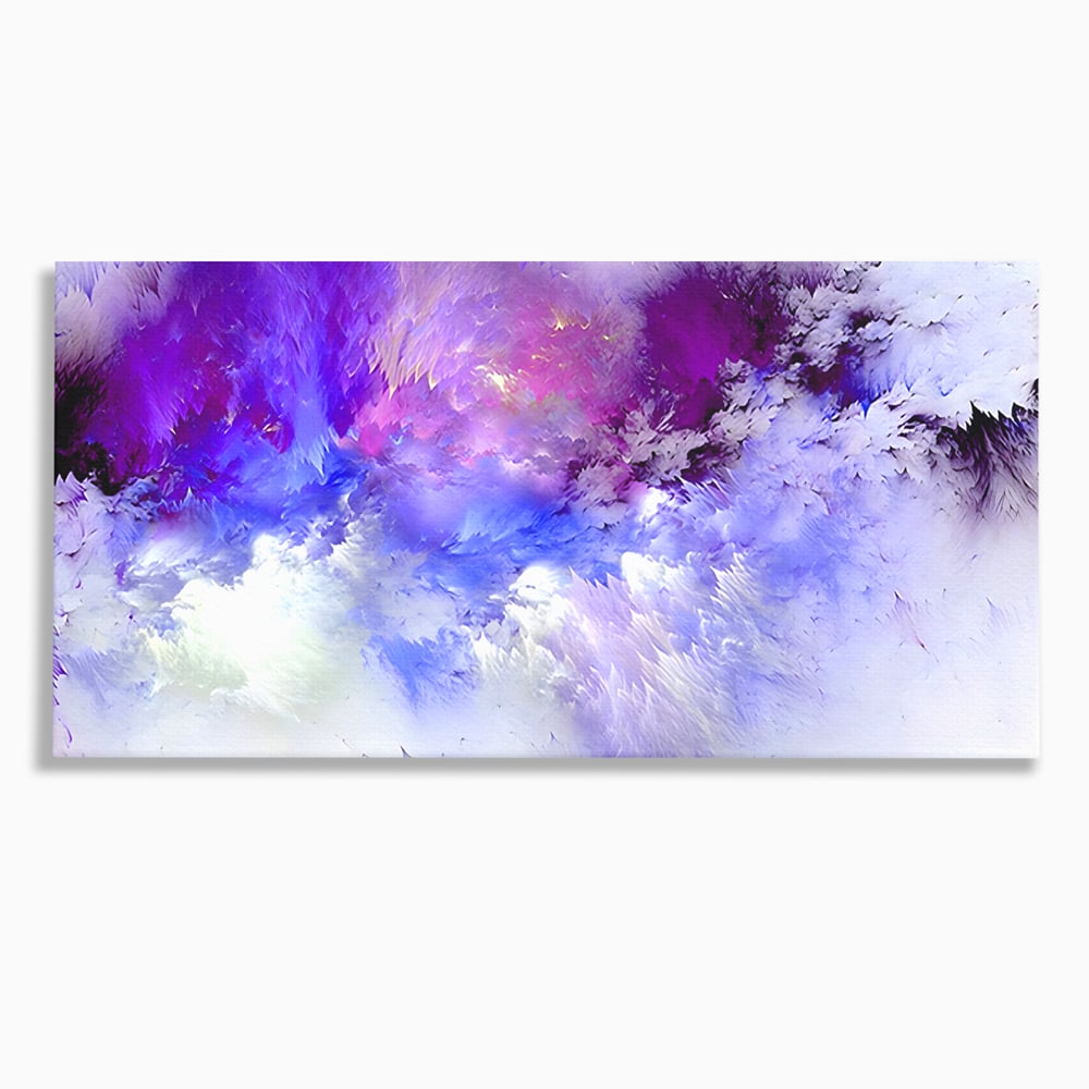 Tablou canvas cu pictura abstracta cu nori mov si albastri, fara rama, pe sasiu de lemn
