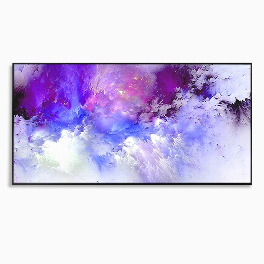 Tablou canvas cu pictura abstracta cu nori mov si albastri, in rama de aluminiu negru