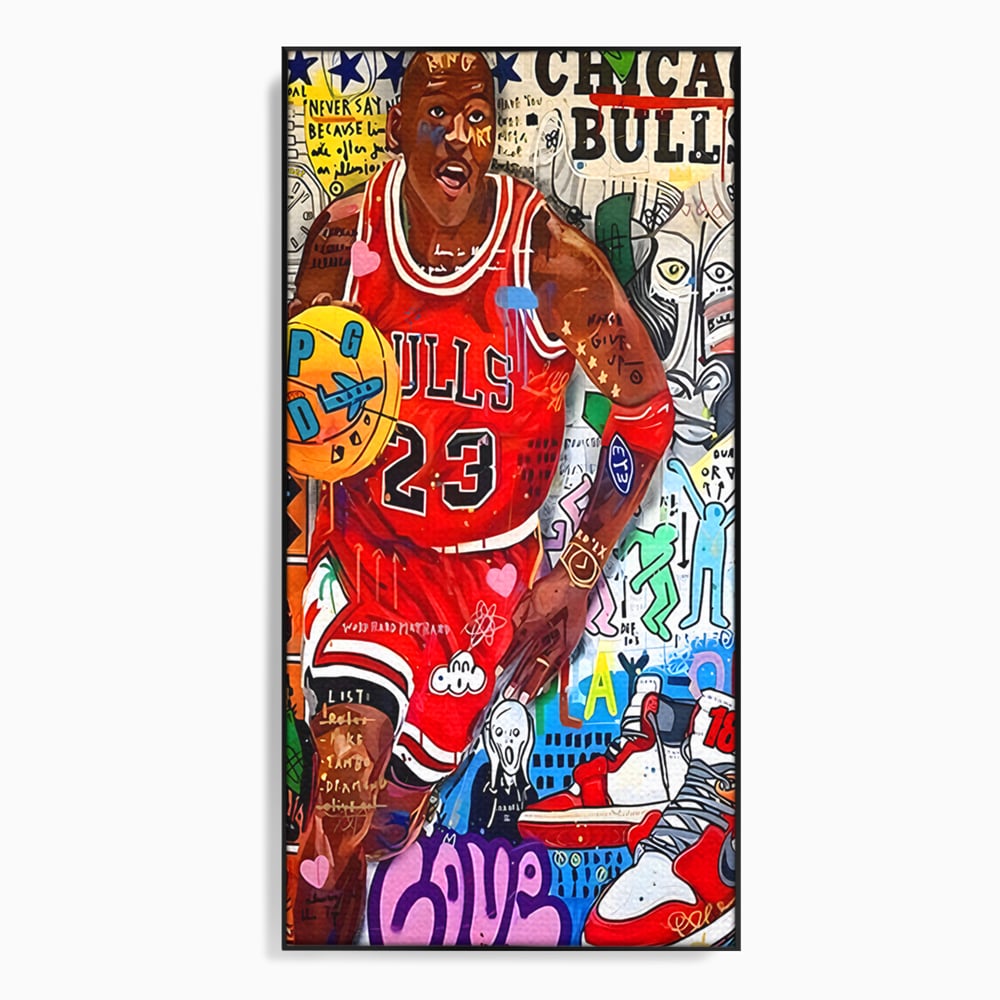Tablou canvas cu tablou canvas cu michael jordan in stil graffiti, in rama de aluminiu negru