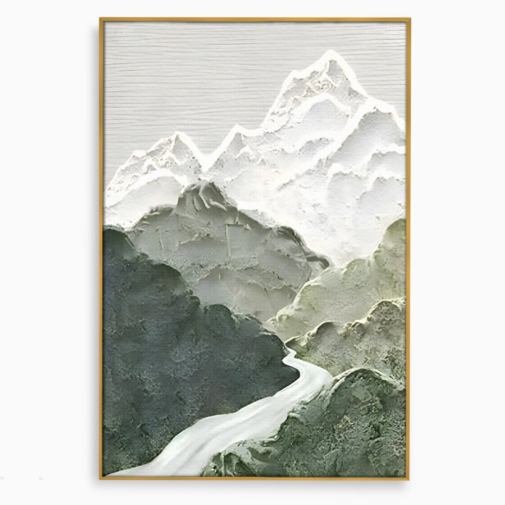 Tablou canvas cu tablou canvas cu munti in relief, in rama de aluminiu auriu