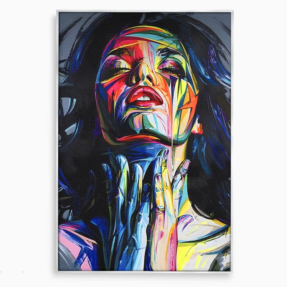 Tablou canvas cu tablou canvas cu femeie stilizata, in rama de aluminiu argintiu