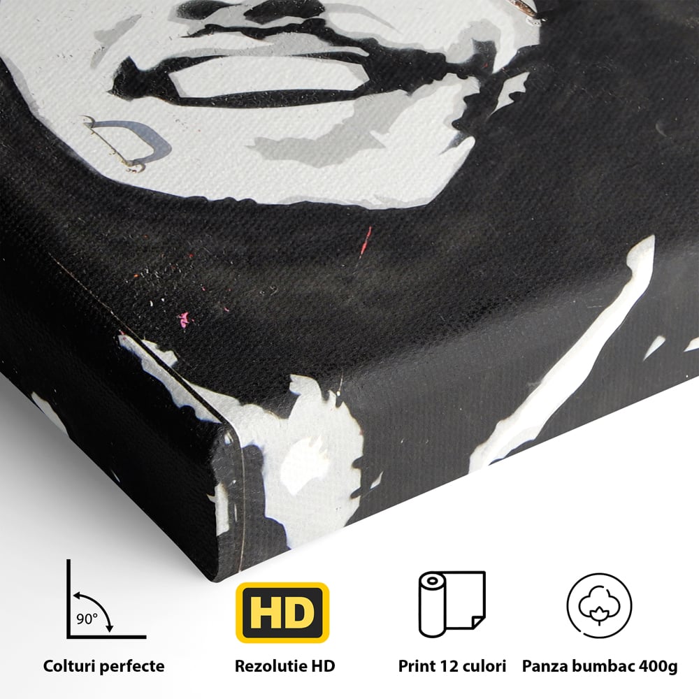 Detaliu al suprafetei: tablou pictat cu portretul lui bob marley, fara rama, pe sasiu de lemn
