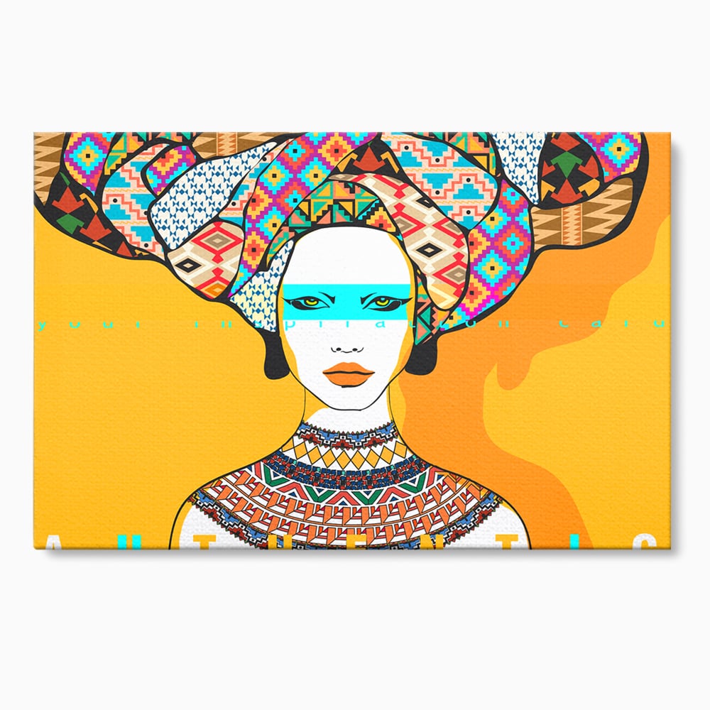 Tablou canvas cu ilustratie digitala cu femeie africana, fara rama, pe sasiu de lemn